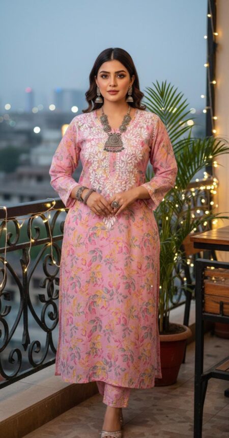 Chikankari Mulcotton Printed Big Boota Kurta