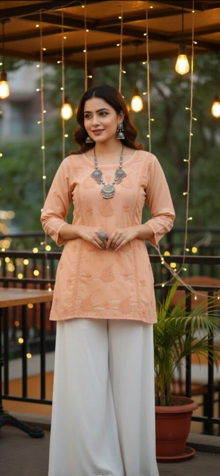 Biscuit Brown Tone To Tone Chikankari Cotton Top