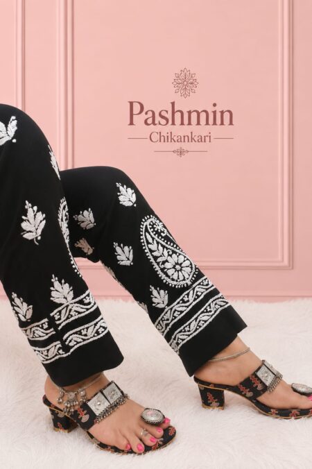 Black & White Chikankari Modal Cotton Paisley Pant