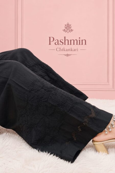 Black Chikankari Kota Applique Work Cotton Palazzo With Astar