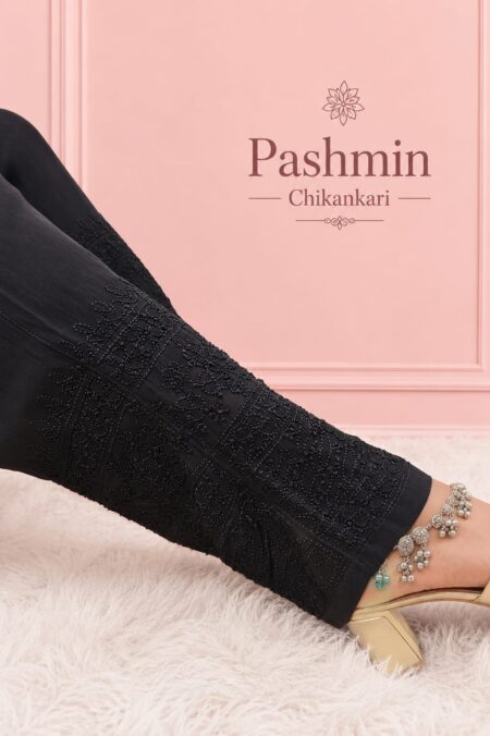 Black Chikankari Viscose Resham Dhaga Pant With Astar