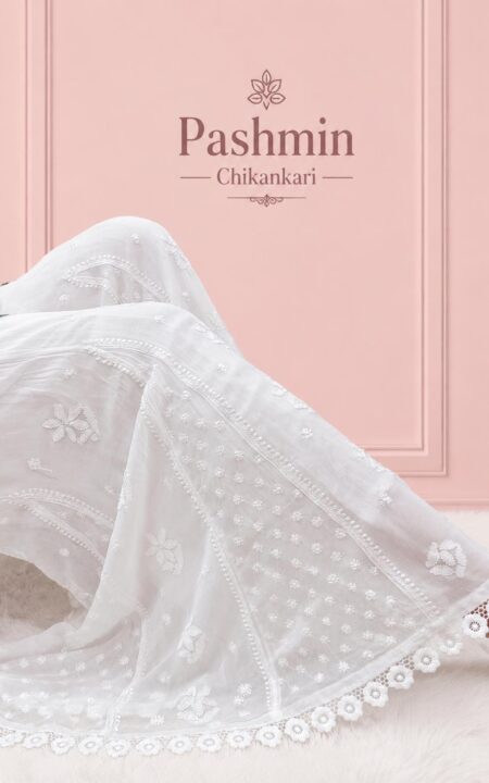 White Chikankari Viscose Kali Dar Palazzo With Resham Dhaga