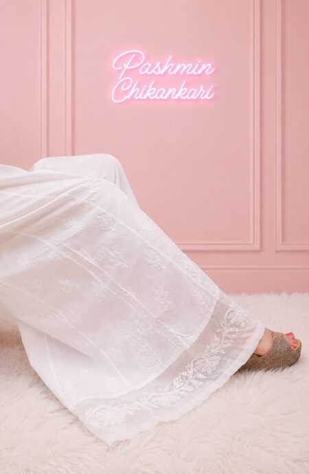 White Chikankari Chiffon Lace Palazzo