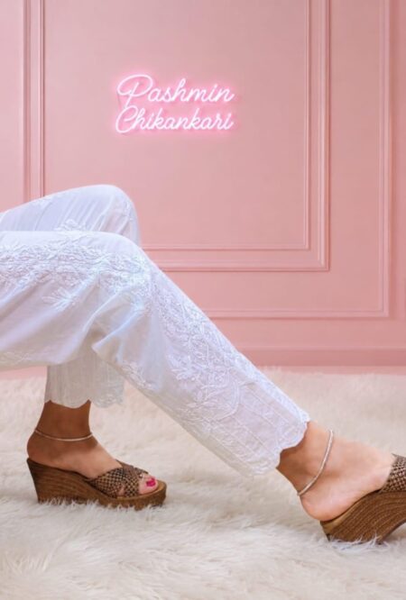 White Chikankari Cut Work Cotton Pant