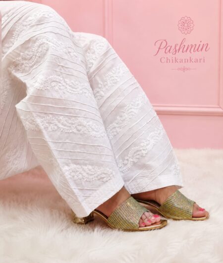 White Chikankari Slant Pintex Work Salwar