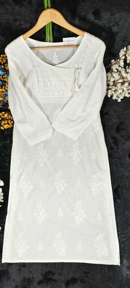 White Chikankari Mulcotton Angrakha Style Kurta