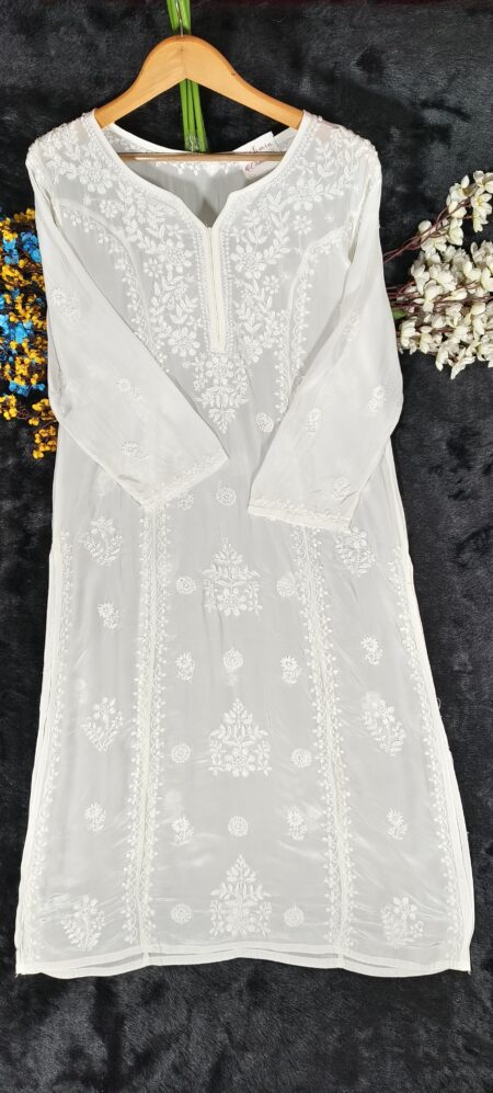 White Chikankari Satin Kurta