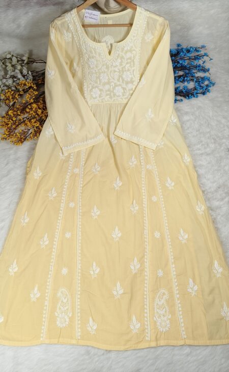 Chikankari Mulcotton A-Line Angrakha Kurta