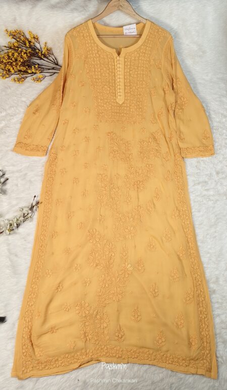 Mustard Chikankari Muslin Kurta