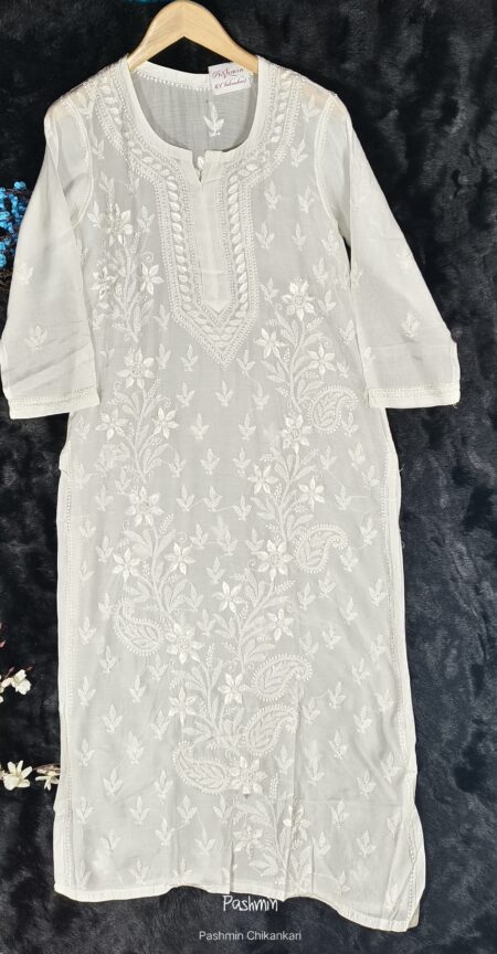 White Chikankari Bel Muslin Kurta