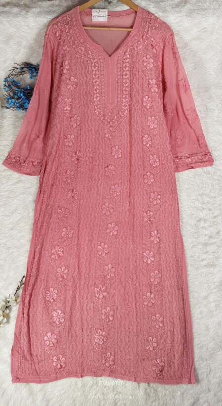 Onion Pink Chikankari Jaaldar Work Viscose Kurta