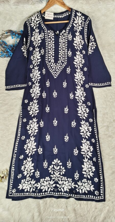 Navy Blue Chikankari Premium Modal Kurta