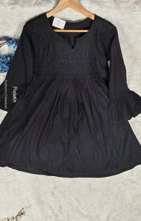 Black Chikankari A-Line Cotton Top