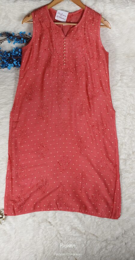 Chikankari Muslin Banarasi Weave Sleeveless Kurta