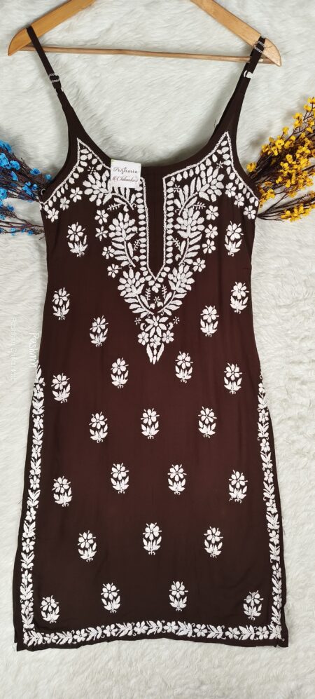 Chikankari Modal Cotton Noodle Strap Kurta