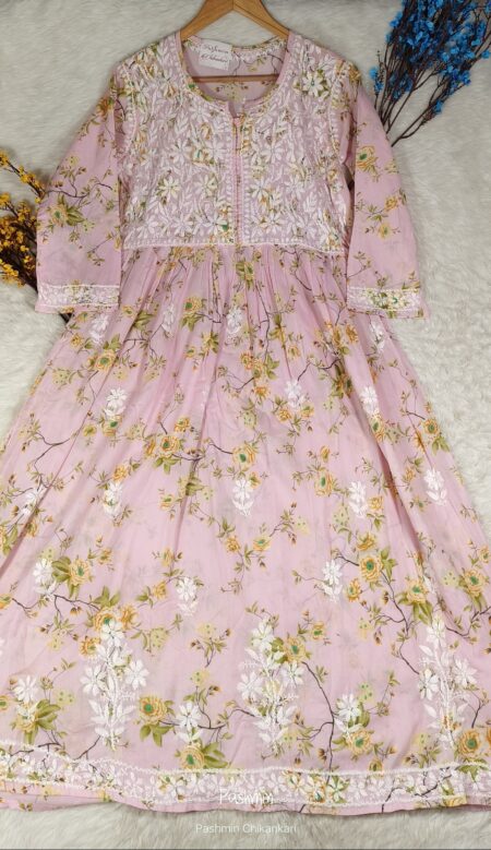 Chikankari Mulcotton Printed Angrakha Kurta