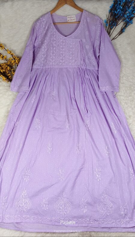 Purple Chikankari Dobby Cotton Angrakha Kurta