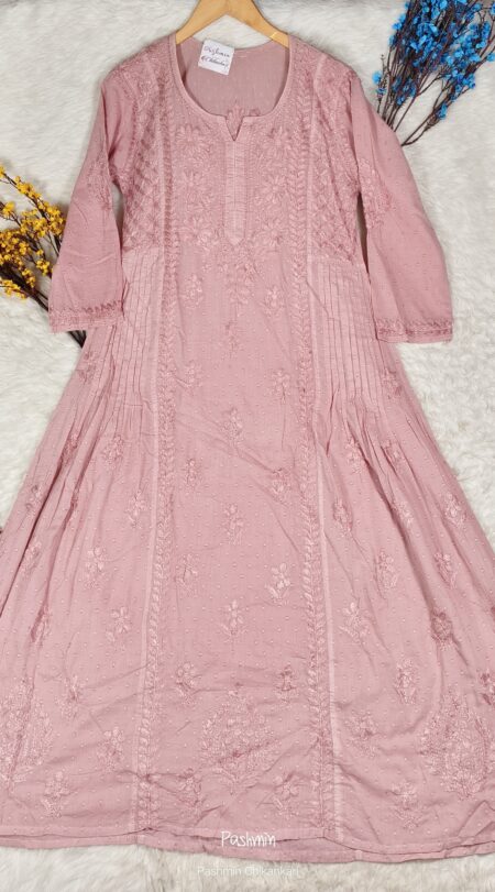 Onion Pink Chikankari Dobby Cotton Kurta Gown