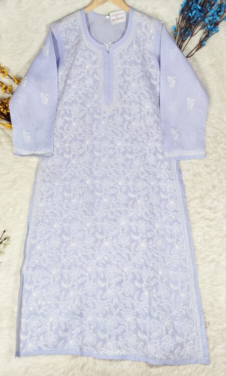 Lavender Chikankari Voile Cotton Full Jaal Work Kurta