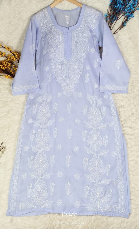 Purple Chikankari Voile Cotton 2 Bel Kurta