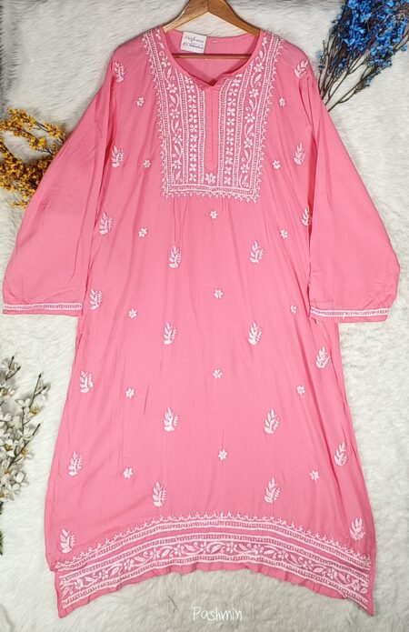 Pink Chikankari Modal Cotton Plus Size Kurta