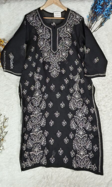 Black Chikankari Voile Cotton Kurta