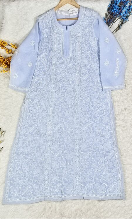 Purple Chikankari Voile Cotton Full Jaal Work Kurta