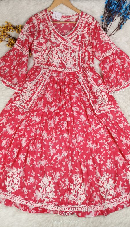 Chikankari Mulcotton Printed Angrakha With Front Pockets