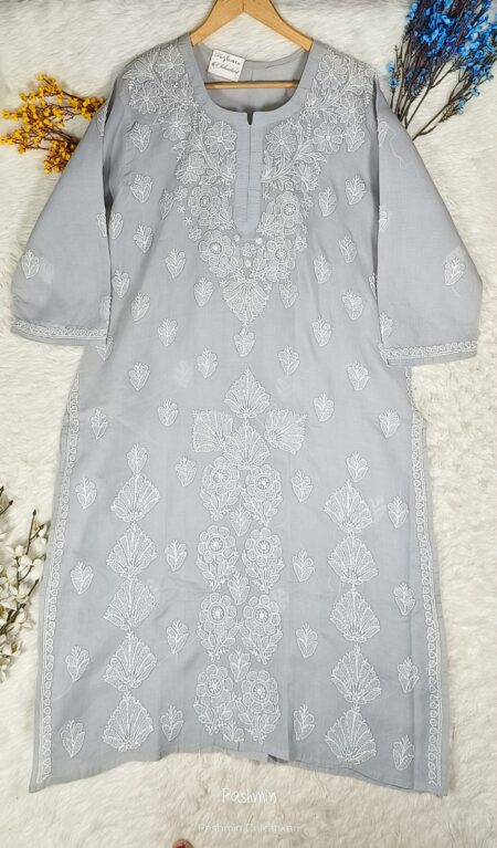 Grey Chikankari Voile Cotton Kurta