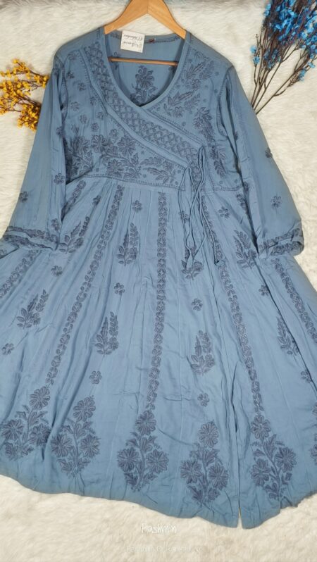 Chikankari Premium Modal Angrakha Style Anarkali Kurta