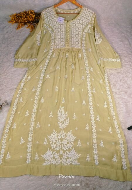 Lemon Chikankari Muslin Kurta