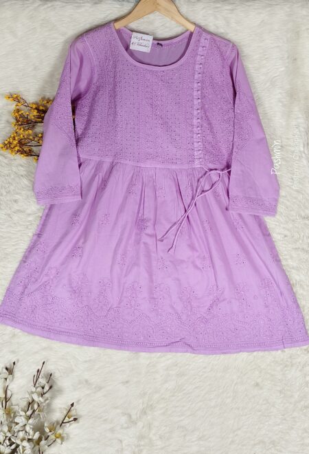 Purple Chikankari Angrakha Style Cotton Top With Mukaish Workl