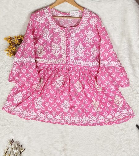 Chikankari A-Line Printed Cotton Top