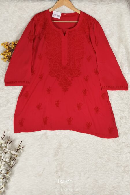Red Chikankari Modal Top