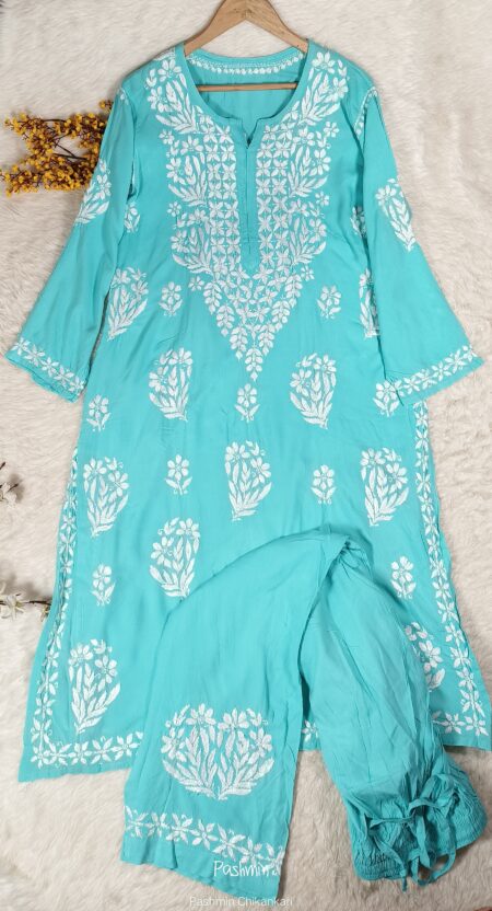 Chikankari Modal Cotton Plus Size Kurta Pant Set