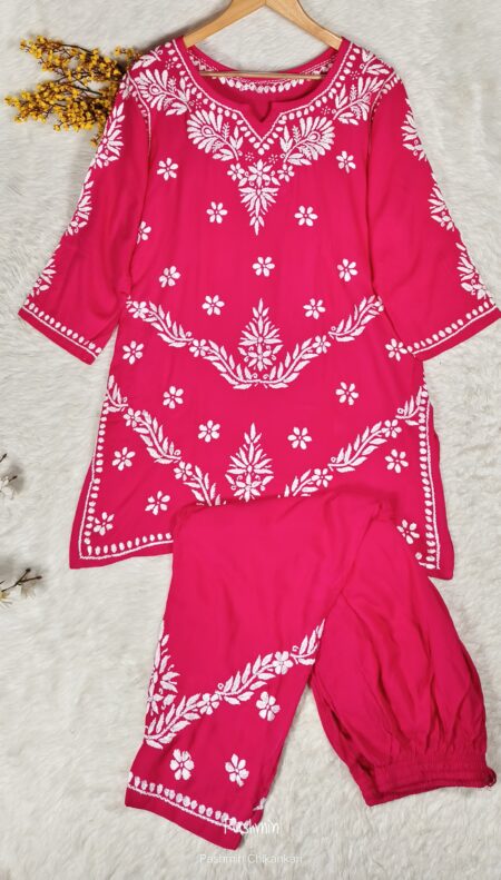 Chikankari Modal Cotton Double Bel Kurta Pant Co-ord set