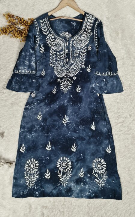 Denim Blue Chikankari Cotton Kurta