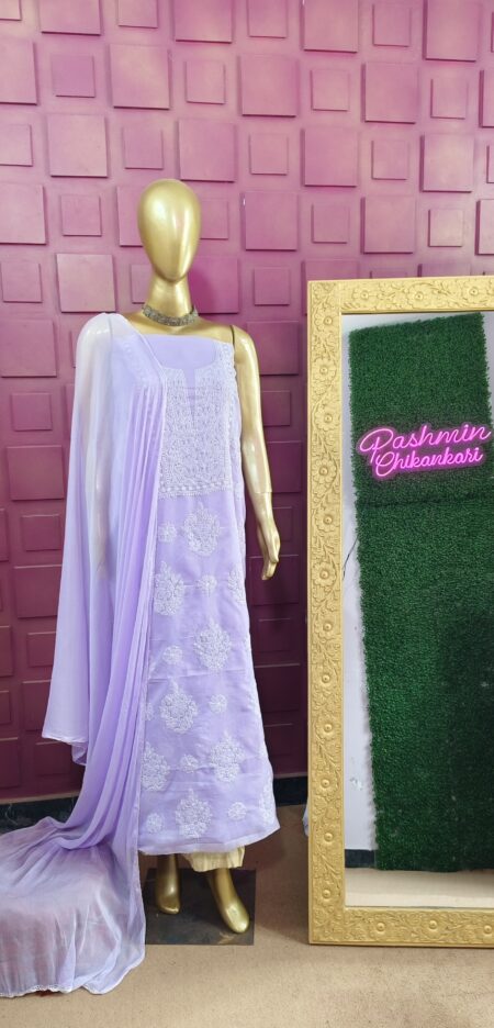 Lavender Chikankari Unstitched 3 Piece Suit Length