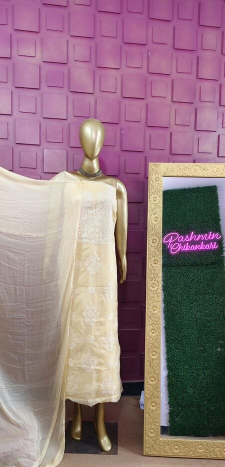 Yellow Chikankari Unstitched 3 Piece Suit Length