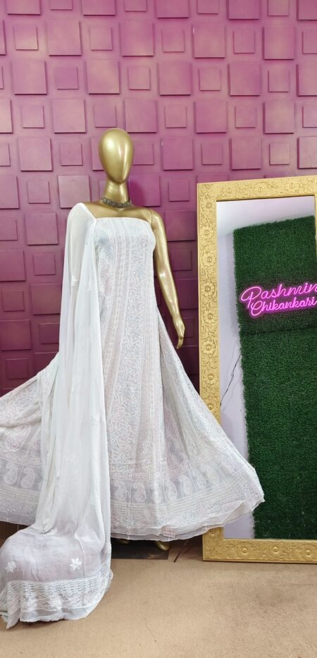 Chikankari Viscose Dyeable Anarkali Gown With Cutdana Work Suit Length