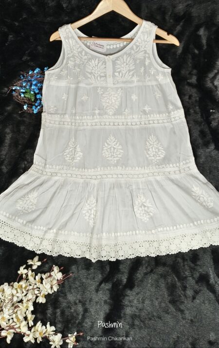 White Chikankari Triple Lace Cotton Top