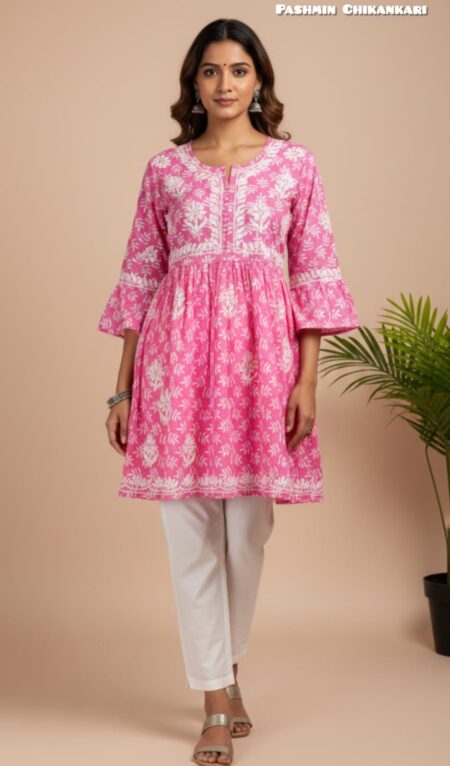 Chikankari A-Line Printed Cotton Top