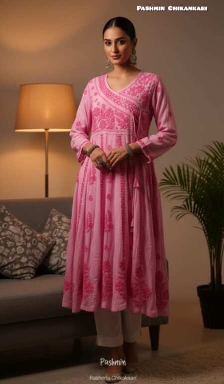 Chikankari Premium Modal Angrakha Style Anarkali Kurta