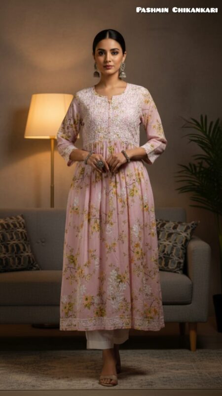 Chikankari Mulcotton Printed Gown Style Kurta