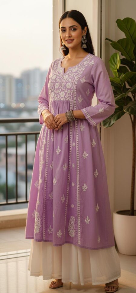 Chikankari Mulcotton A-Line Do Kali Kurta