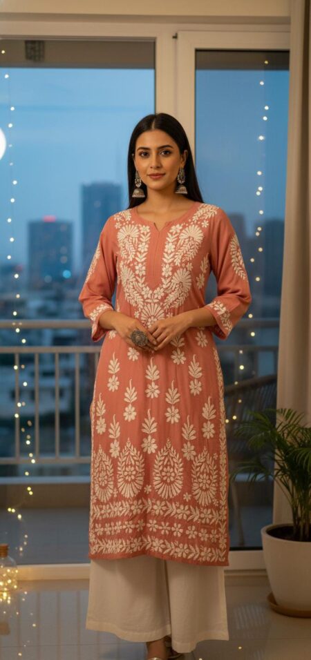 Chikankari Premium Double Border Modal Kurta