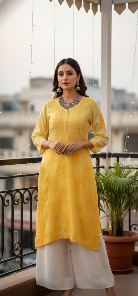 3D Chikankari Premium Muslin Rose Kurta