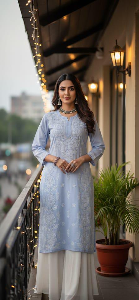 Purple Chikankari Voile Cotton 2 Bel Kurta