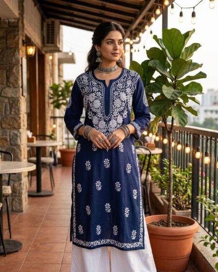 Navy Blue Chikankari Premium Heavy Work Modal Kurta