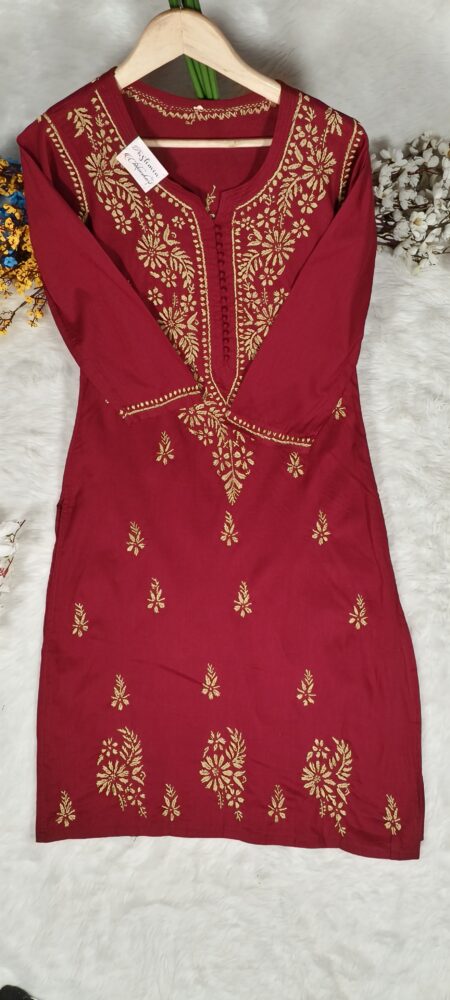 Chikankari Cotton Kurta With Golden Embroidery